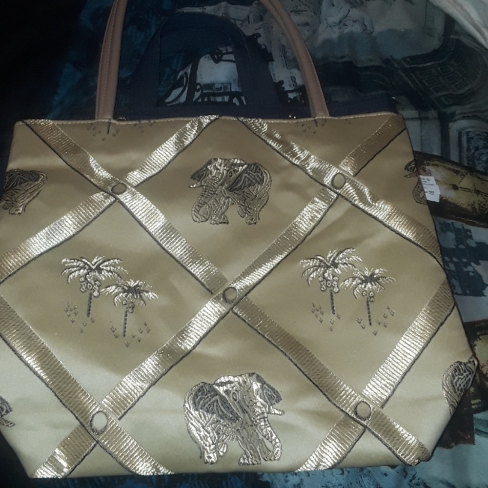 Gold elephant tote bag